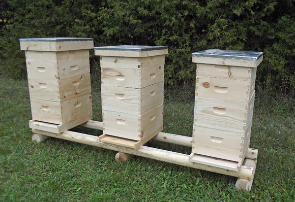 Cedar Log Hive Stand - Triple